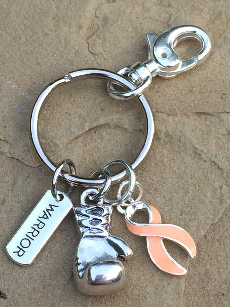 Peach Ribbon Boxing Glove Keychain / Endometrial - Uterine Cancer Survivor, Awareness Gift - Rock Your Cause Jewelry