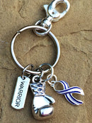 ALS / Blue & White Striped Ribbon Boxing Glove - Warrior Keychain - Rock Your Cause Jewelry