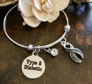 Gray (Grey) Ribbon Necklace or Bracelet - Type 1 and Type 2 Diabetes Awareness - Rock Your Cause Jewelry