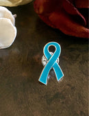 Teal Ribbon Lapel / Hat / Lab Coat / Lanyard Pin - Rock Your Cause Jewelry