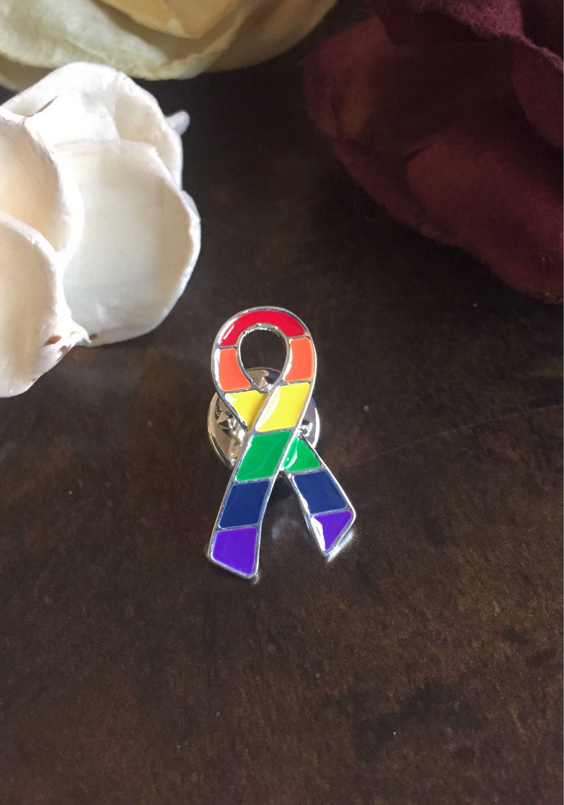 Rainbow Ribbon / Lapel Hat Pin / LGBTQ Awareness / Lesbian Gay Wedding Accessory / Equality Love - Rock Your Cause Jewelry