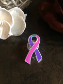 Pink Purple Teal (Thyroid Cancer) Ribbon Pin - Lapel, Lab Coat, Hat Pin - Rock Your Cause Jewelry