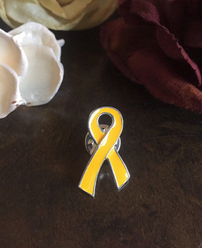 Gold Ribbon Lapel / Hat / Lab Coat Pin - Rock Your Cause Jewelry
