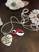 Red & White Ribbon - A Piece of my Heart Is In Heaven - Sympathy / Memorial Necklace - Rock Your Cause Jewelry