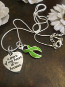 Lime Green Ribbon Memorial Necklace / A Piece of My Heart is in Heaven - Rock Your Cause Jewelry