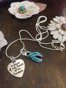 Teal Ribbon - A Piece of my Heart is in Heaven Memorial Necklace - Rock Your Cause Jewelry