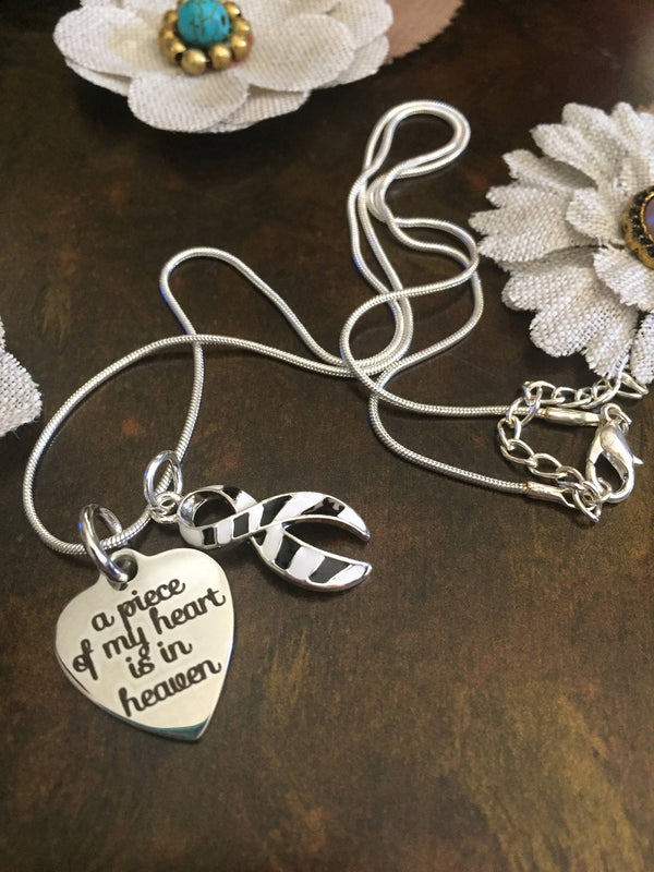 Zebra Ribbon Necklace - A Piece of My Heart is in Heaven / Sympathy, Memorial Gift - Rock Your Cause Jewelry