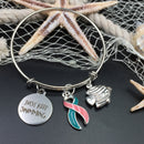 Pink & Teal (Previvor) Ribbon Charm Bracelet or Necklace - Just Keep Swimming - Rock Your Cause Jewelry