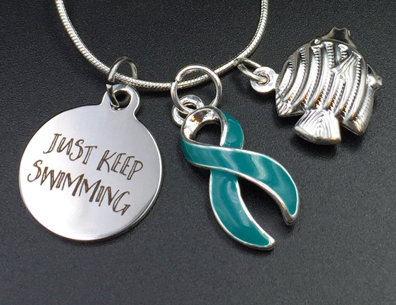 Teal Ribbon Jewelry - Just Keep Swimming Bracelet or Necklace - Rock Your Cause Jewelry