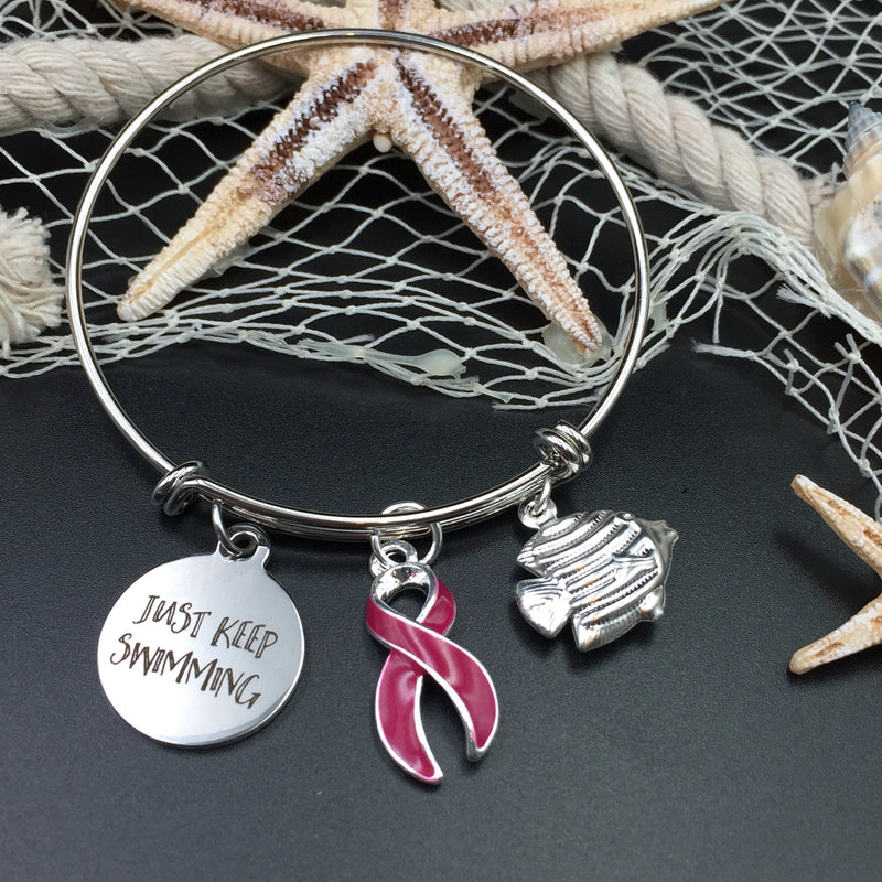 Burgundy Ribbon Bracelet or Necklace - Just Keep Swimming - Rock Your Cause Jewelry
