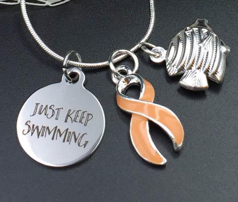 Peach Ribbon Awareness Gift - Just Keep Swimming Necklace or Bracelet - Rock Your Cause Jewelry