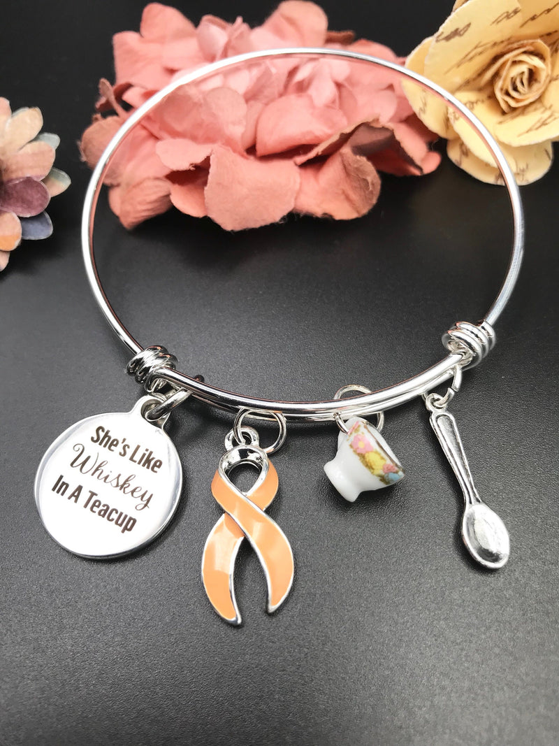 Peach Ribbon Whiskey in a Teacup Charm Bracelet - Rock Your Cause Jewelry