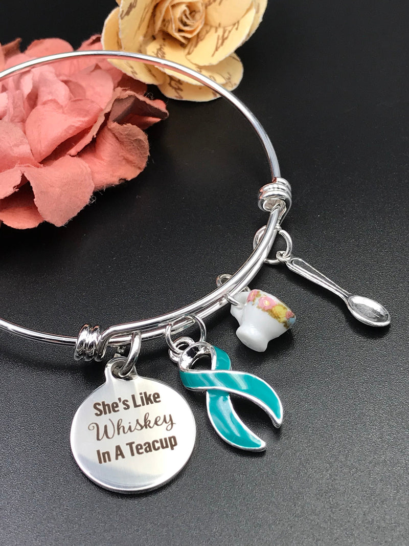 Teal Ribbon Bracelet - She's Whiskey in a Teacup - Rock Your Cause Jewelry