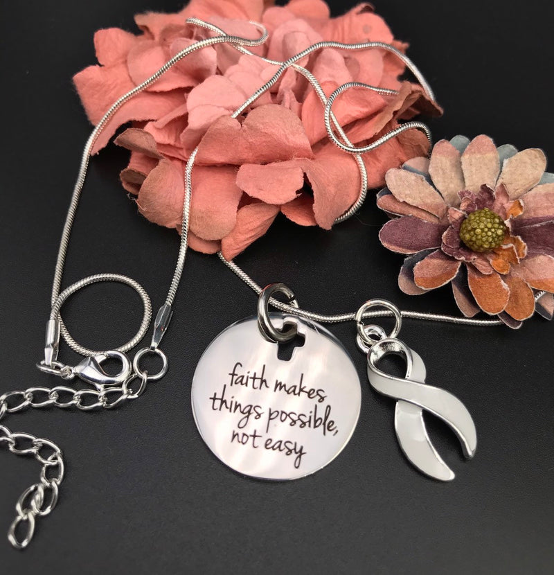 Pick Ribbon / Faith Makes Things Possible Necklace / Cancer Warrior, Chronic Illness, Invisible Illness, Rare Disease, Survivor Spoonie Gift