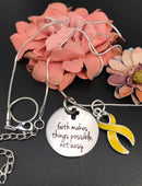 Pick Ribbon / Faith Makes Things Possible Necklace / Cancer Warrior, Chronic Illness, Invisible Illness, Rare Disease, Survivor Spoonie Gift