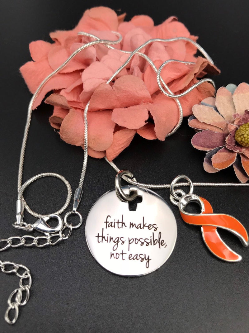 Orange Ribbon - Faith Makes Things Possible, Not Easy Charm Necklace - Rock Your Cause Jewelry