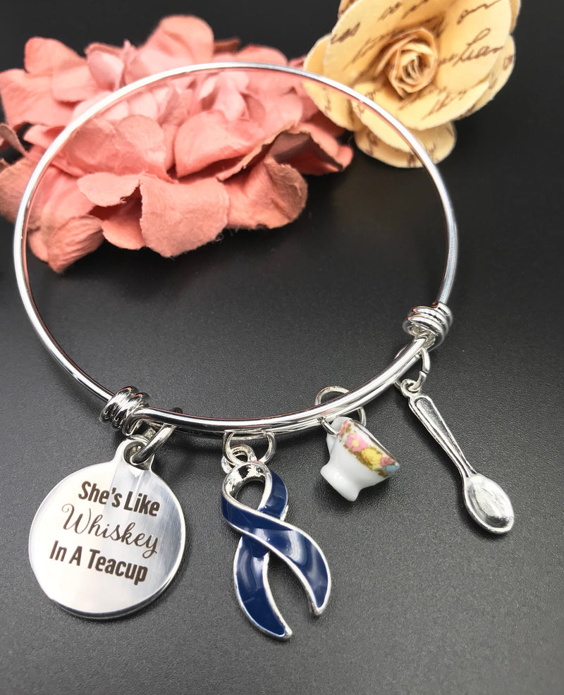 Dark Navy Blue Ribbon Bracelet - She's Whiskey In A Teacup - Rock Your Cause Jewelry