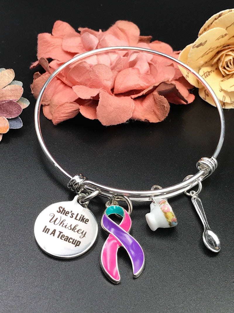 Whiskey in Teacup Bracelet / Cancer Leukemia Lymphoma Melanoma Osteosarcoma Survivor / Chronic Illness Spoonie Awareness - ANY RIBBON Color
