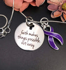 Purple Ribbon Necklace - Faith Makes Things Possible, Not Easy - Rock Your Cause Jewelry