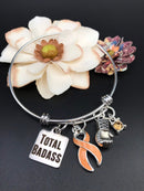Peach Ribbon Charm Bracelet – Total Badass / Boxing Glove Bracelet - Uterine Cancer Survivor - Rock Your Cause Jewelry