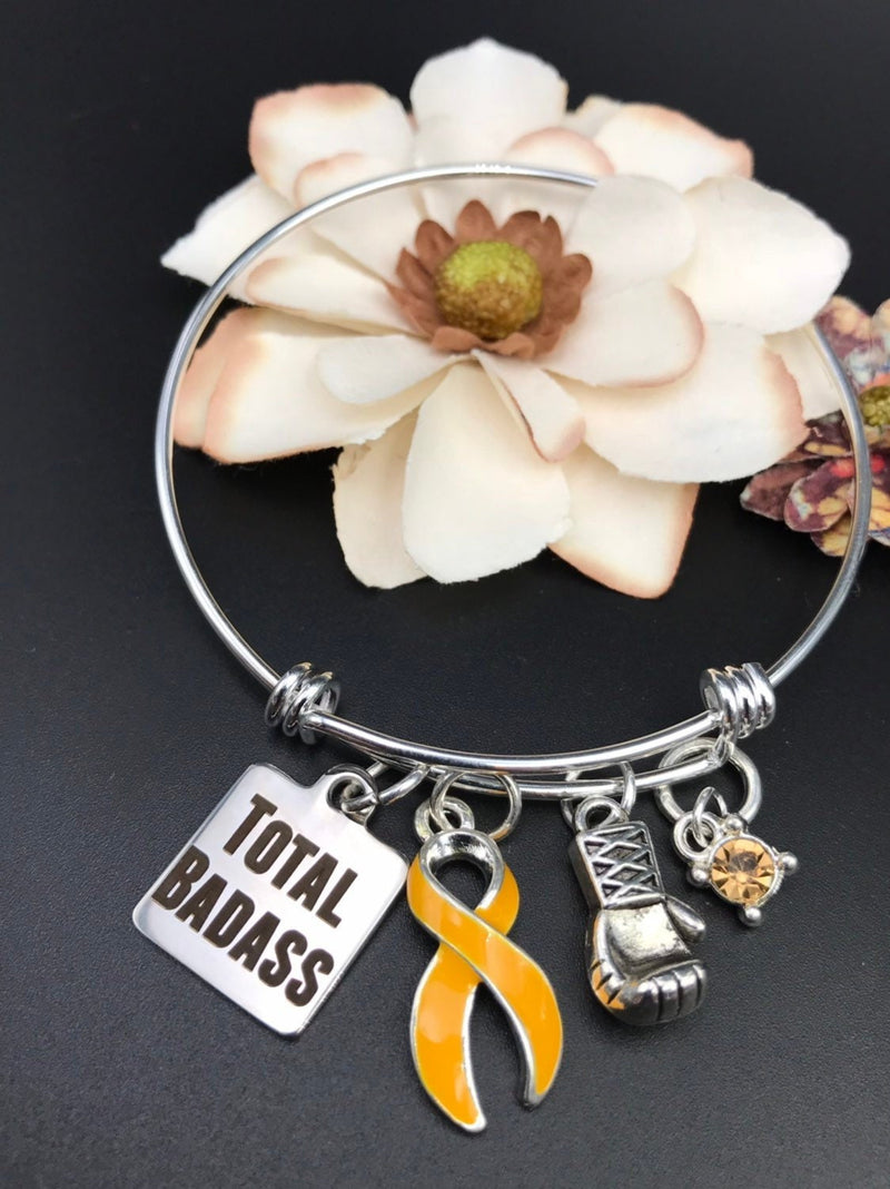 Gold Ribbon Total Badass Charm Bracelet - Rock Your Cause Jewelry