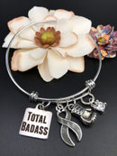 Gray (Grey) Ribbon Total Badass Charm Bracelet - Rock Your Cause Jewelry