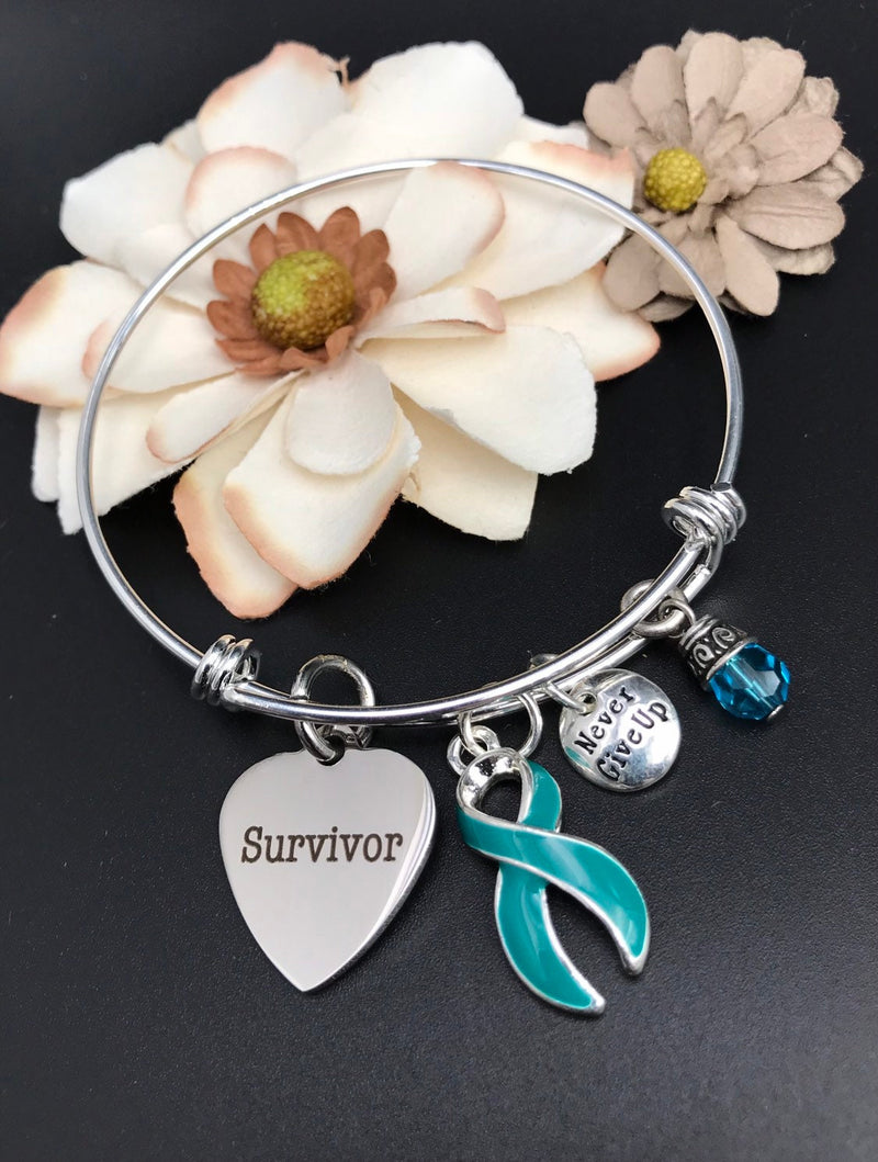 Teal Ribbon Survivor Charm Bracelet - Rock Your Cause Jewelry