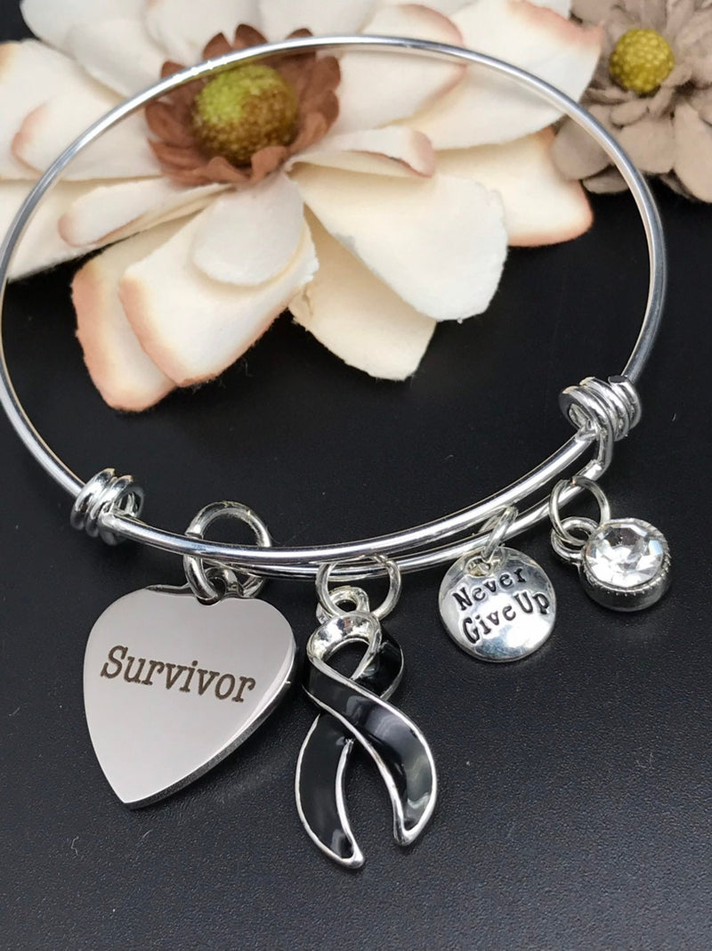 Black Ribbon Melanoma Survivor Charm Bracelet - Rock Your Cause Jewelry