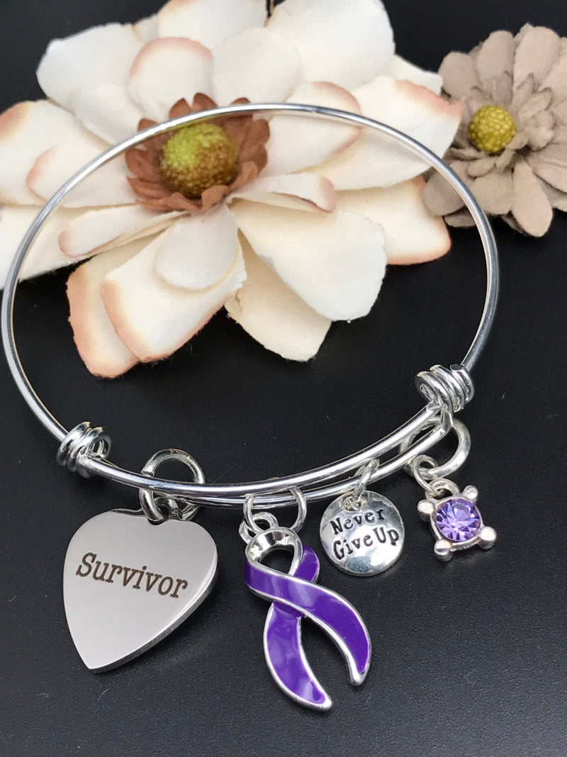 Purple Ribbon Survivor Charm Bracelet - Rock Your Cause Jewelry