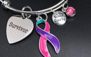 Pink Purple Teal Ribbon - Thyroid Cancer Survivor Charm Bracelet - Rock Your Cause Jewelry