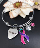 Pink Purple Teal Ribbon - Thyroid Cancer Survivor Charm Bracelet - Rock Your Cause Jewelry