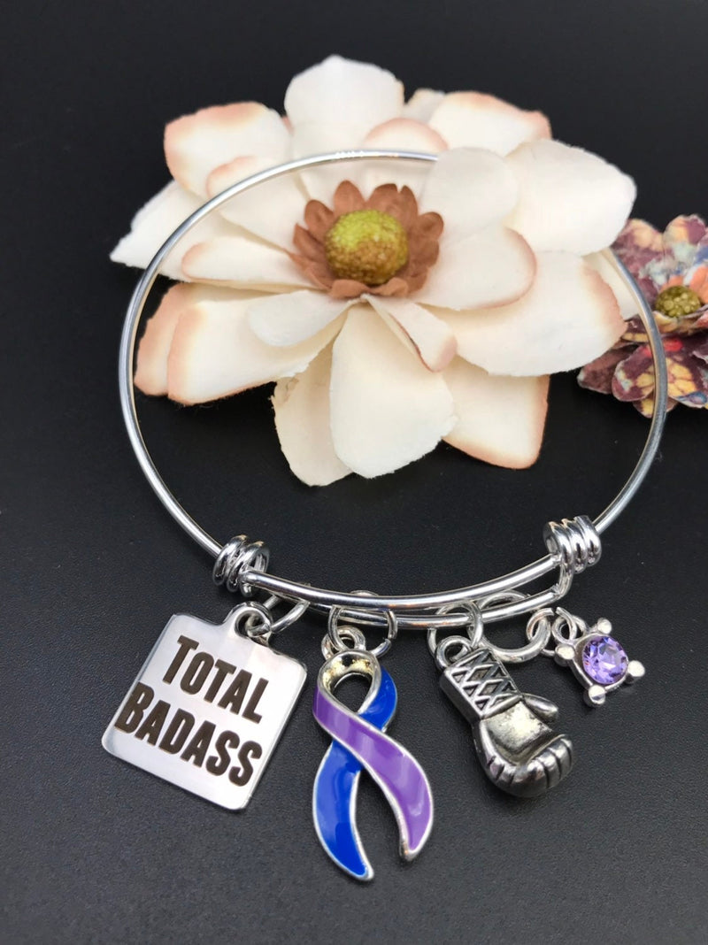 Blue & Purple Ribbon Total Badass Charm Bracelet - Rock Your Cause Jewelry