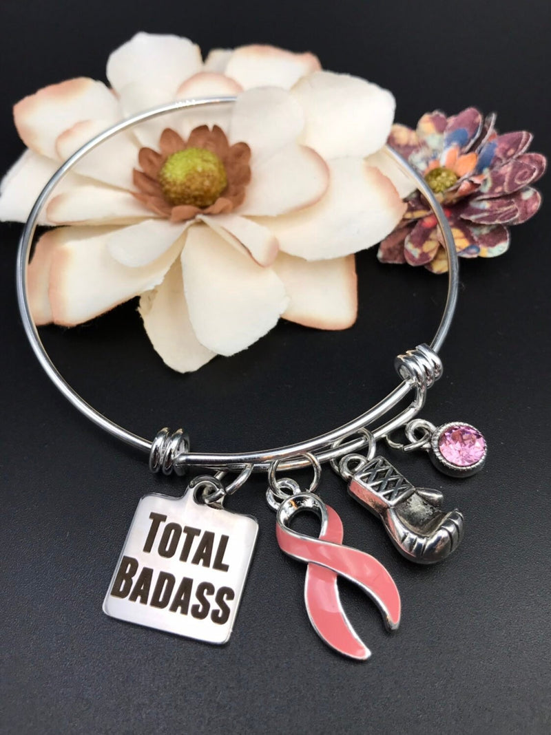Pink Ribbon Total Badass Charm Bracelet - Rock Your Cause Jewelry