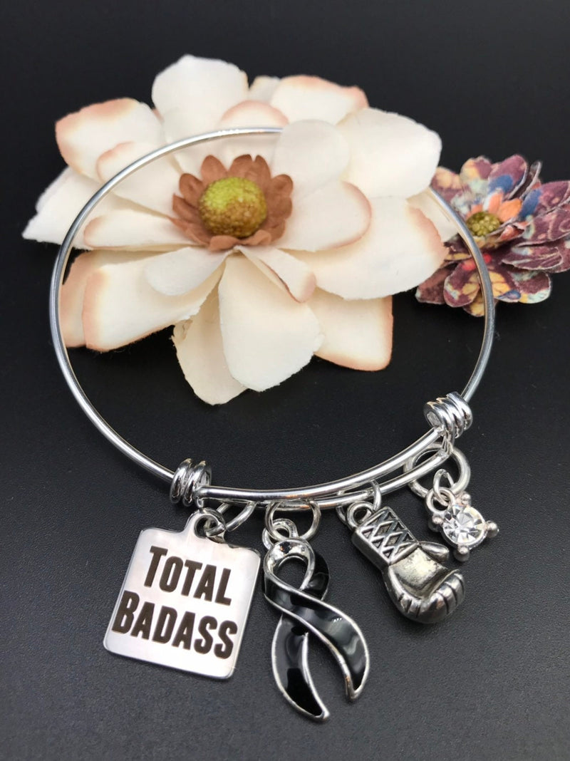 Black Ribbon Total Badass Charm Bracelet - Rock Your Cause Jewelry