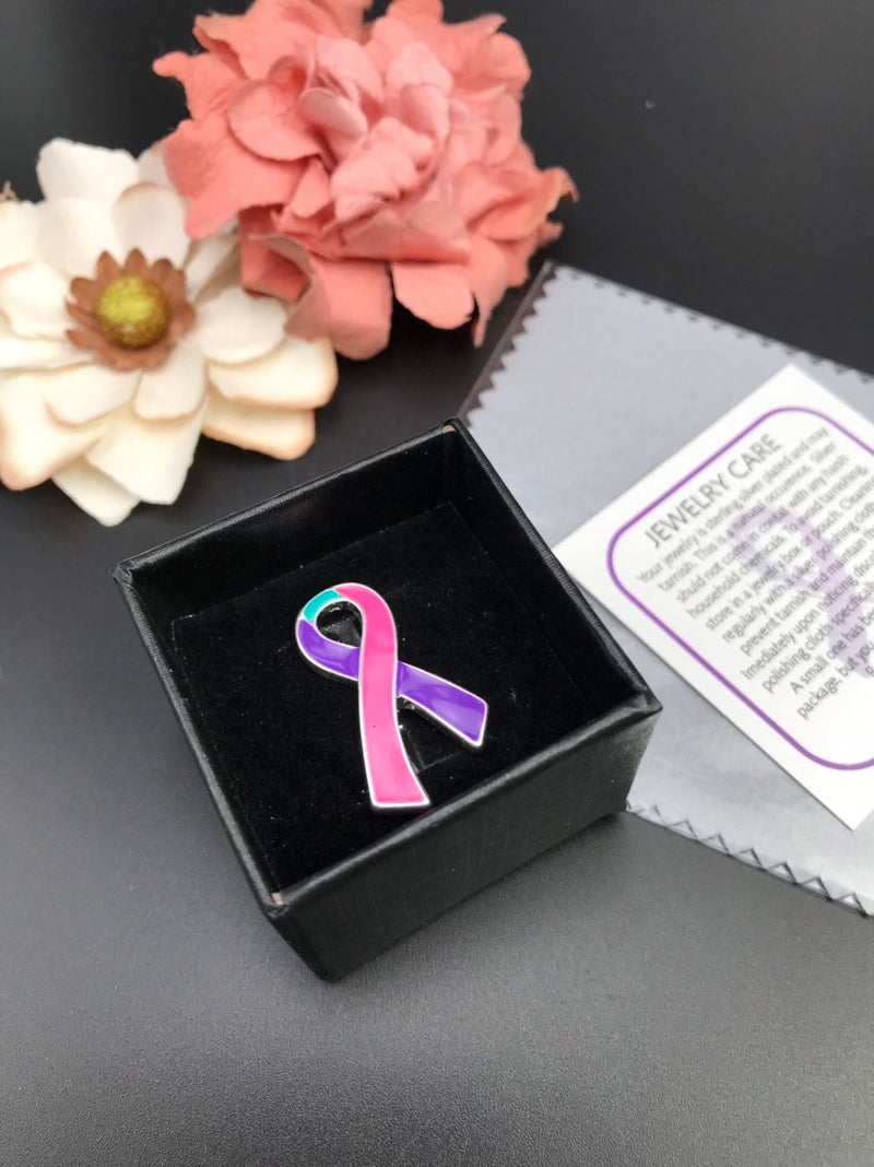 Pink Purple Teal (Thyroid Cancer) Ribbon Pin - Lapel, Lab Coat, Hat Pin - Rock Your Cause Jewelry