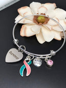 Pink & Teal (Previvor) Ribbon Survivor Charm Bracelet - Rock Your Cause Jewelry