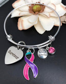 Pink Purple Teal Ribbon - Thyroid Cancer Survivor Charm Bracelet - Rock Your Cause Jewelry