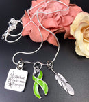 Lime Green Ribbon - Kind Heart, Fierce Mind, Brave Spirit Feather Necklace - Rock Your Cause Jewelry
