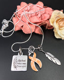 Peach Ribbon Necklace - Kind Heart, Fierce Mind, Brave Spirit Feather Necklace - Rock Your Cause Jewelry
