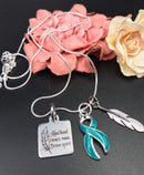 Teal Ribbon Necklace - Kind Heart, Fierce Mind, Brave Spirit - Rock Your Cause Jewelry