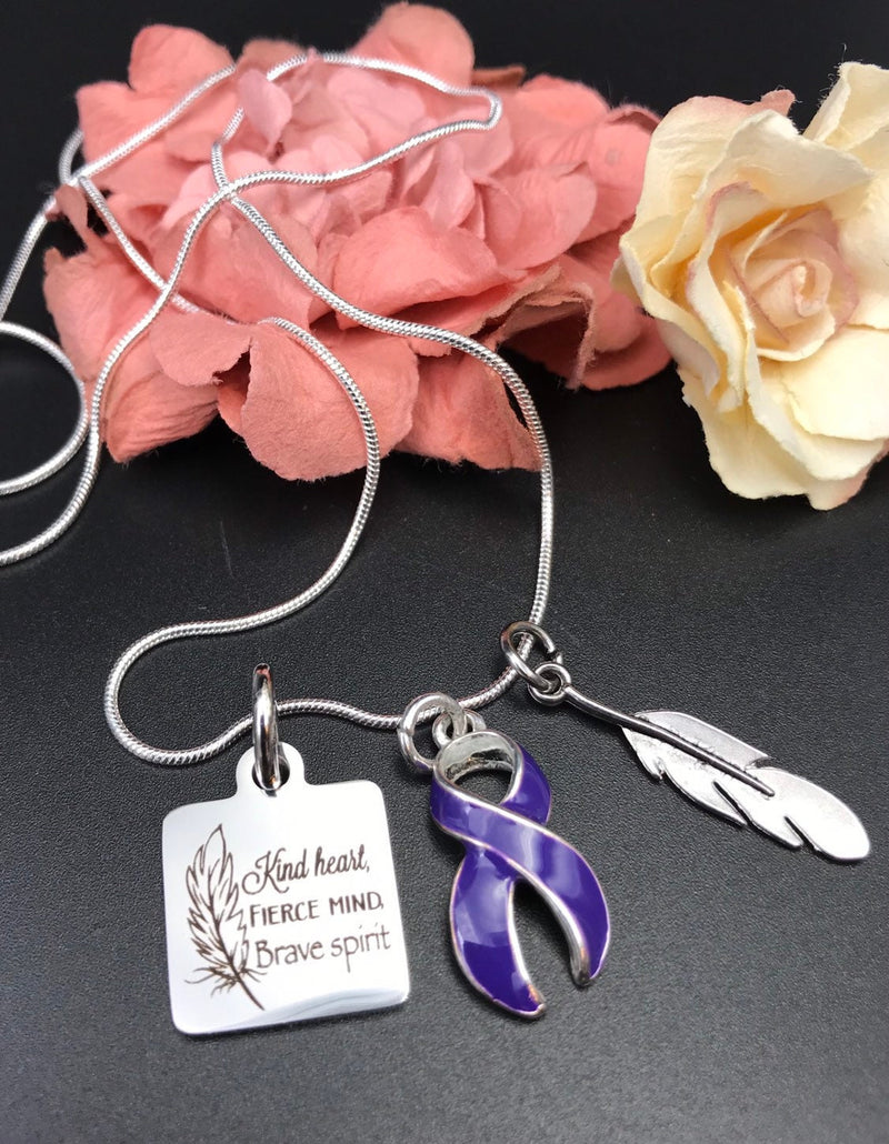 Violet Dark Purple Ribbon Necklace - Kind Heart, Fierce Mind, Brave Spirit - Rock Your Cause Jewelry