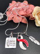 Red & White Ribbon Feather Necklace - Kind Heart, Fierce Mind, Brave Spirit - Rock Your Cause Jewelry