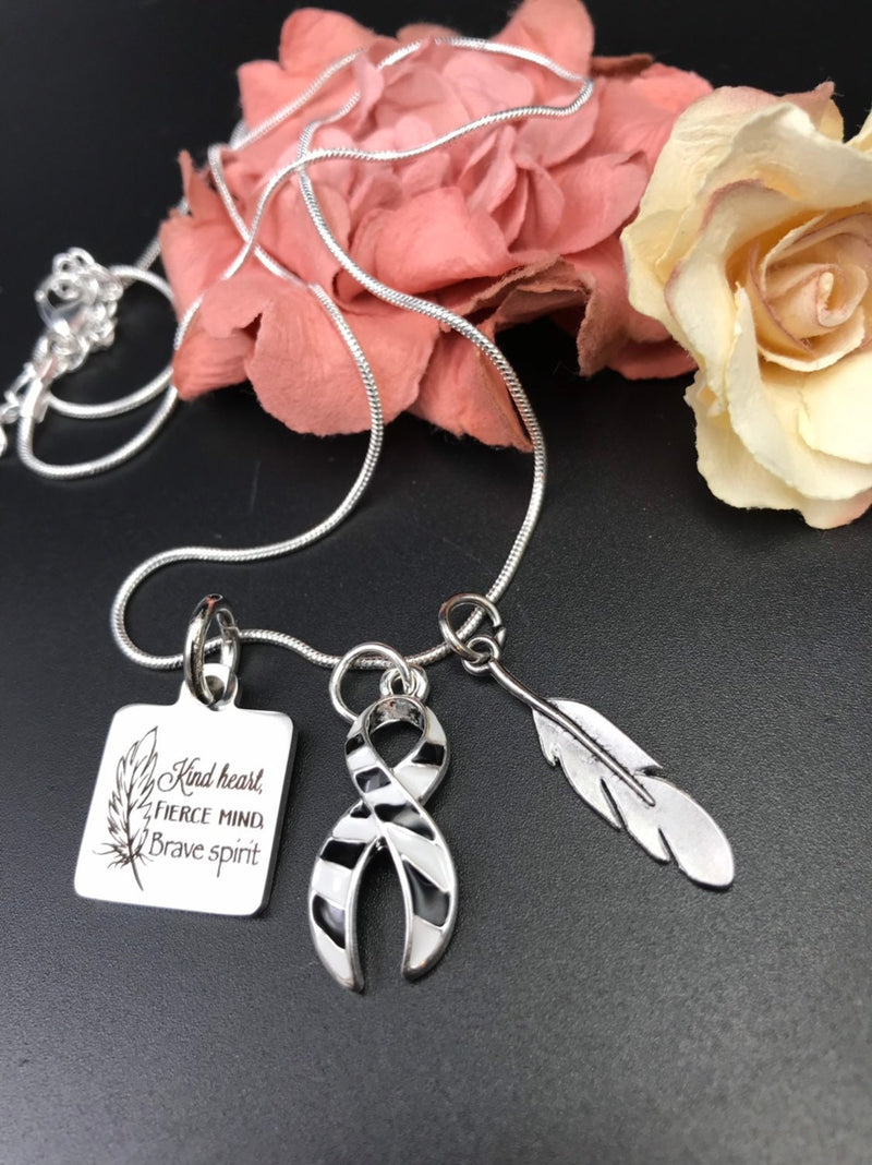 Zebra Ribbon Necklace - Kind Heart, Fierce Mind, Brave Spirit - Rock Your Cause Jewelry