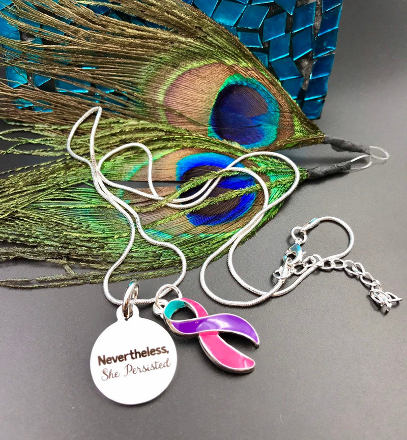 Pick Ribbon / She Persisted Necklace / Fighting Cancer, Chronic Illness, Invisible Illness, Rare Disease, Cancer Survivor Spoonie