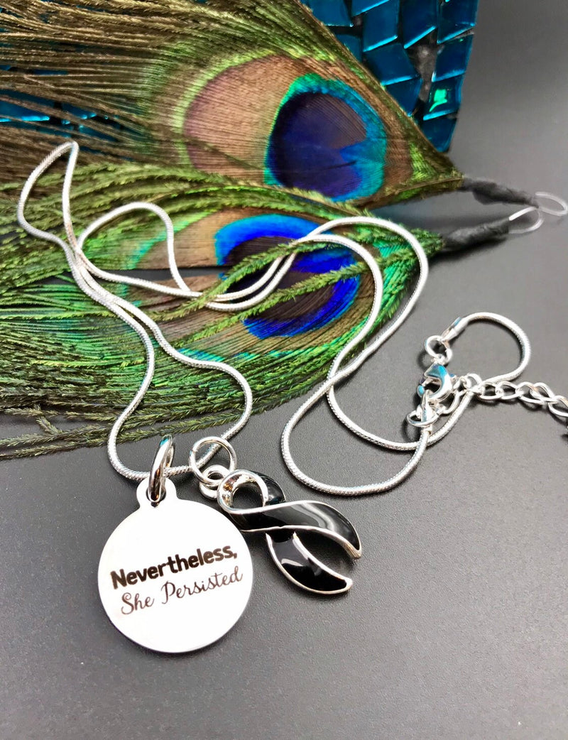 Black Ribbon Nevertheless She Persisted Necklace - Rock Your Cause Jewelry
