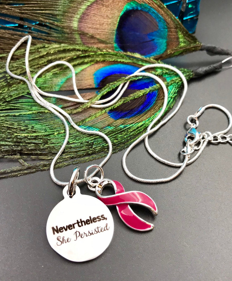 Burgundy Ribbon Necklace - Nevertheless She Persisted - Rock Your Cause Jewelry