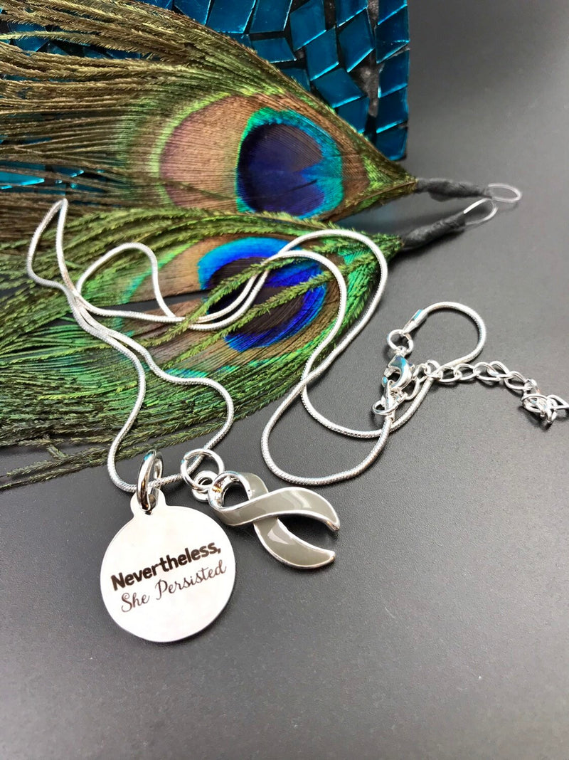 Gray (Grey) Ribbon Necklace - Nevertheless She Persisted - Rock Your Cause Jewelry