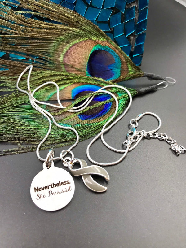 Gray (Grey) Ribbon Necklace - Nevertheless She Persisted - Rock Your Cause Jewelry