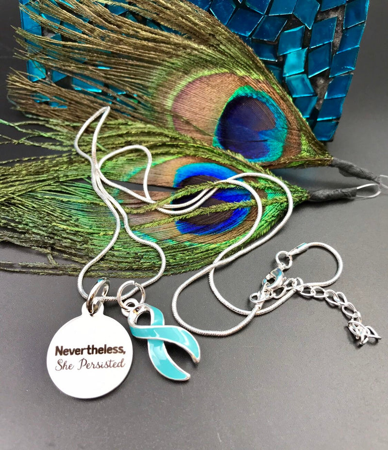 Light Blue Ribbon Necklace - Nevertheless, She Persisted - Rock Your Cause Jewelry