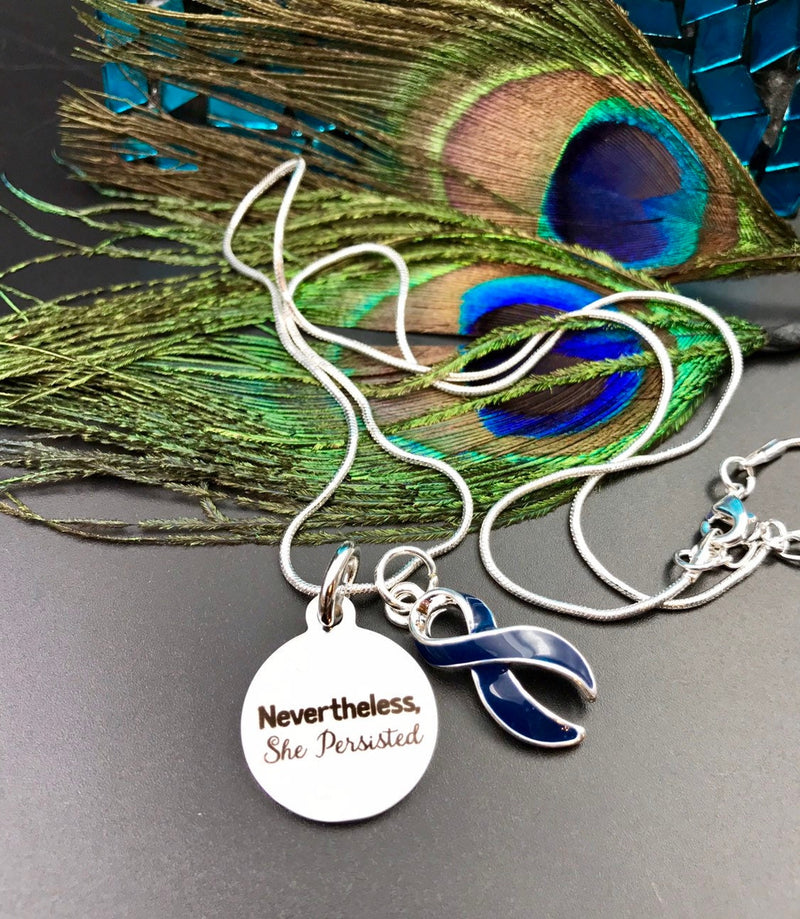 Dark Navy Blue Ribbon Necklace - Nevertheless, She Persisted - Rock Your Cause Jewelry